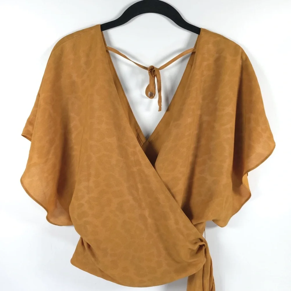 NWT‎ ANTHROPOLOGIE Current Air Tie Wrap V Neck Open Back Leopard Print Top SMALL